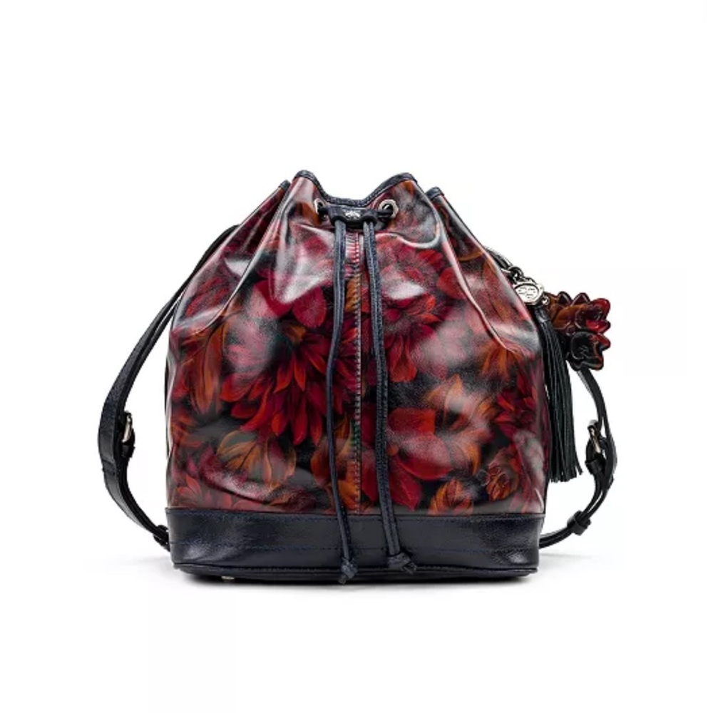 Patricia Nash Red and Black Floral Bucket Bag